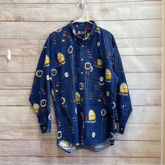 VINTAGE CHAPS BY RALPH LAUREN SHIRT IN SAILBOAT NAUTICAL PRINT - Picture 1 of 6
